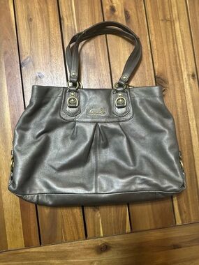 Coach Ashley Metallic Pewter Leather Shoulder Tote